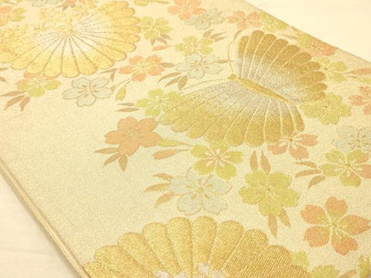 平和屋着物◎六通柄袋帯　花蝶文　金銀糸　正絹　逸品　AABA0533tn
