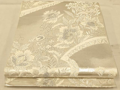 平和屋着物◎六通柄袋帯　煌きのオパール　更紗花文　正絹　逸品　AABA0544tn