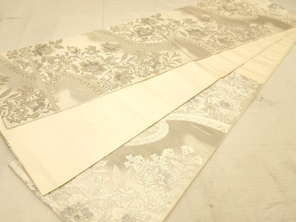 平和屋着物◎六通柄袋帯　煌きのオパール　更紗花文　正絹　逸品　AABA0544tn