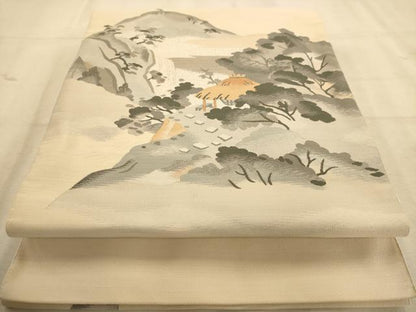 平和屋着物◎綴れ　八寸名古屋帯　風景文　銀糸　正絹　逸品　AABA0719dt