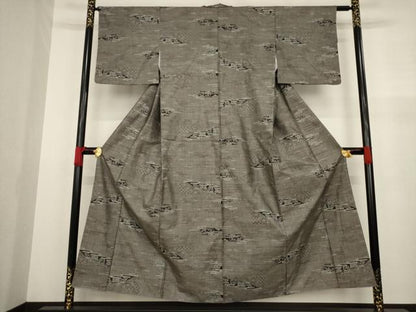 平和屋着物●本場大島紬　カタス9マルキ　エ霞花文　鹿　正絹　逸品　AABA0772ck
