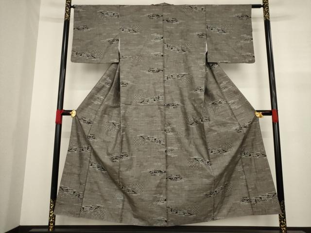 平和屋着物●本場大島紬　カタス9マルキ　エ霞花文　鹿　正絹　逸品　AABA0772ck