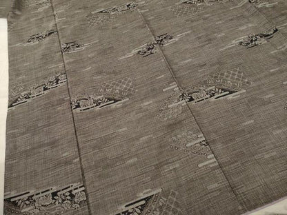 平和屋着物●本場大島紬　カタス9マルキ　エ霞花文　鹿　正絹　逸品　AABA0772ck