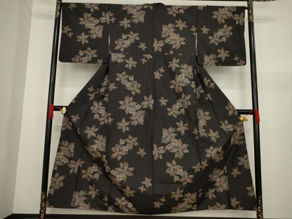 平和屋着物●上質な紬 草花文 正絹 逸品 AABA0795ck