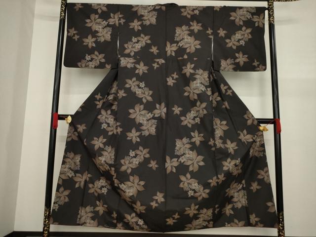 平和屋着物●上質な紬 草花文 正絹 逸品 AABA0795ck