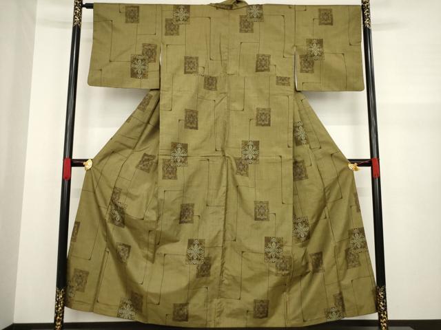 平和屋着物●上質な紬 色紙重ね花文 正絹 逸品 AABA0796ck