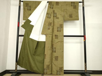 平和屋着物●上質な紬 色紙重ね花文 正絹 逸品 AABA0796ck
