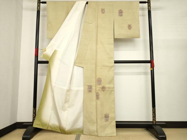 平和屋着物●訪問着 紬地 手描き 短冊花文 正絹 逸品 AABA0800ck