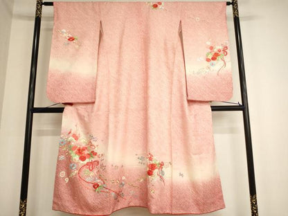 平和屋着物∵女の子 十三参り 子供 祝着 総絞り 駒刺繍 扇面花文 暈し染め 金銀糸 銀彩 正絹 逸品 未使用 AABA1124ja