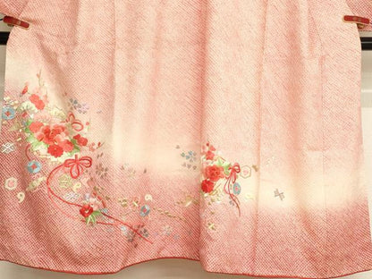 平和屋着物∵女の子 十三参り 子供 祝着 総絞り 駒刺繍 扇面花文 暈し染め 金銀糸 銀彩 正絹 逸品 未使用 AABA1124ja