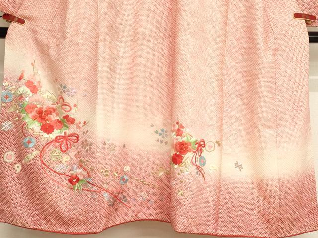 平和屋着物∵女の子 十三参り 子供 祝着 総絞り 駒刺繍 扇面花文 暈し染め 金銀糸 銀彩 正絹 逸品 未使用 AABA1124ja