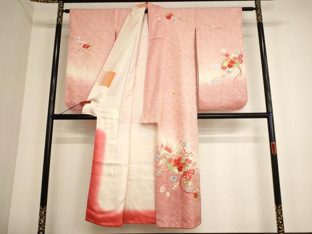 平和屋着物∵女の子 十三参り 子供 祝着 総絞り 駒刺繍 扇面花文 暈し染め 金銀糸 銀彩 正絹 逸品 未使用 AABA1124ja