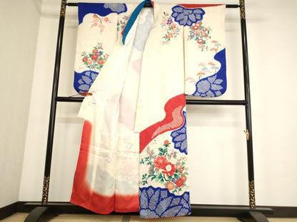 平和屋着物∵女の子 十三参り 子供 祝着 絞り 草花文 金彩 正絹 逸品 AABA1235ja