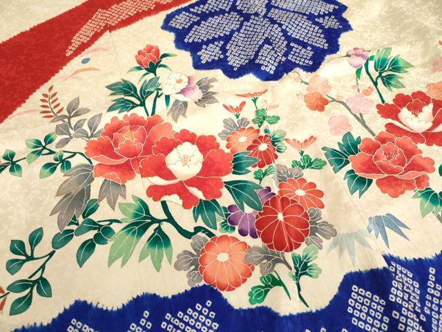 平和屋着物∵女の子 十三参り 子供 祝着 絞り 草花文 金彩 正絹 逸品 AABA1235ja