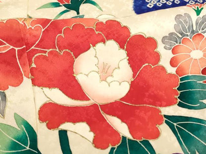 平和屋着物∵女の子 十三参り 子供 祝着 絞り 草花文 金彩 正絹 逸品 AABA1235ja