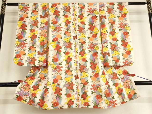 平和屋着物[]七五三　女の子　３歳　祝着　花蝶間道　金彩　正絹　逸品　AABA1239ja