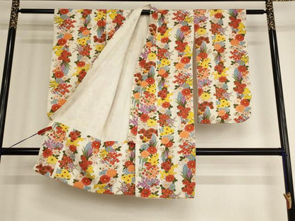 平和屋着物[]七五三　女の子　３歳　祝着　花蝶間道　金彩　正絹　逸品　AABA1239ja