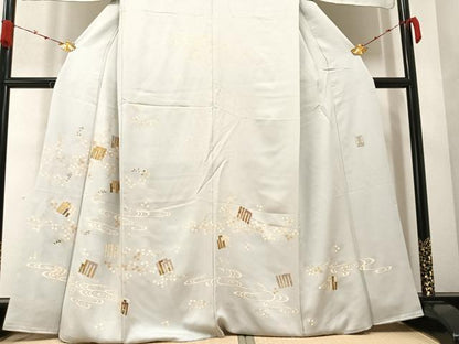 平和屋着物●訪問着　駒刺繍　黄金繭　流水枝花文　源氏香　金彩　正絹　逸品　AABA1253ph