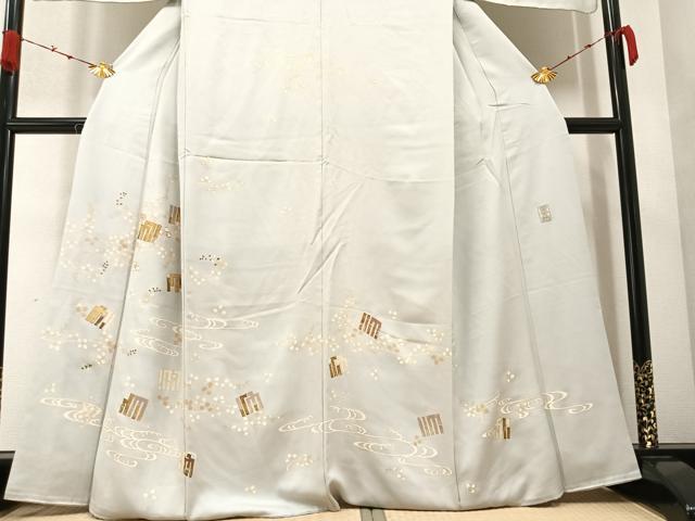 平和屋着物●訪問着　駒刺繍　黄金繭　流水枝花文　源氏香　金彩　正絹　逸品　AABA1253ph