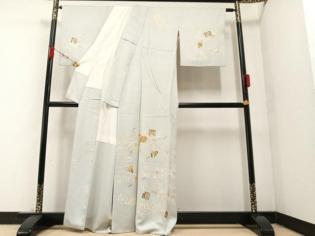 平和屋着物●訪問着　駒刺繍　黄金繭　流水枝花文　源氏香　金彩　正絹　逸品　AABA1253ph
