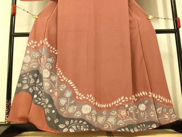 平和屋着物●訪問着　辻が花　絞り　真赭色　鈴乃屋扱い　正絹　逸品　AABA1255ph