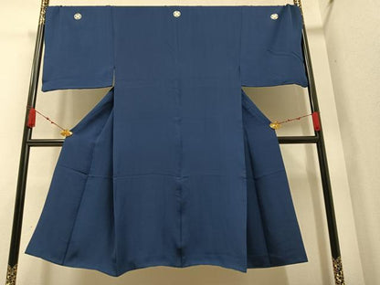平和屋着物●男性 色紋付 羽織セット 藍鉄色 正絹 逸品 AABA1280ph