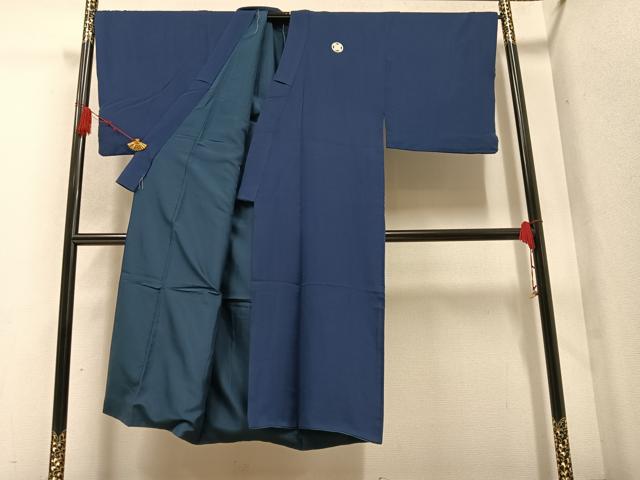 平和屋着物●男性 色紋付 羽織セット 藍鉄色 正絹 逸品 AABA1280ph