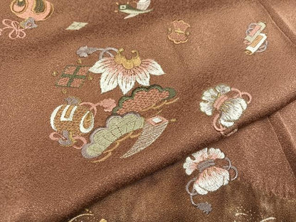 平和屋着物●訪問着 絞り 刺繍 宝尽くし 金銀彩 正絹 逸品 AABA1302ph