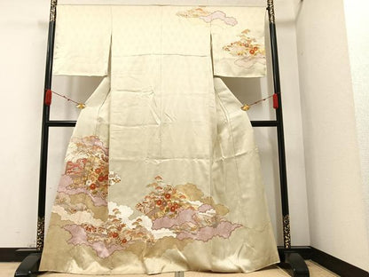平和屋着物●訪問着　駒刺繍　草花宝尽くし　金彩　正絹　逸品　AABG3451ph