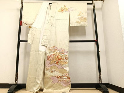 平和屋着物●訪問着　駒刺繍　草花宝尽くし　金彩　正絹　逸品　AABG3451ph