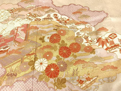 平和屋着物●訪問着　駒刺繍　草花宝尽くし　金彩　正絹　逸品　AABG3451ph
