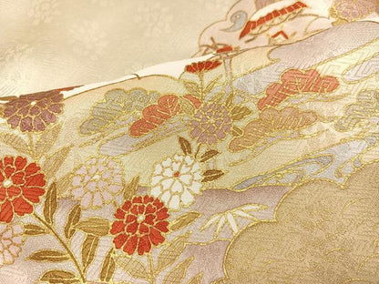 平和屋着物●訪問着　駒刺繍　草花宝尽くし　金彩　正絹　逸品　AABG3451ph