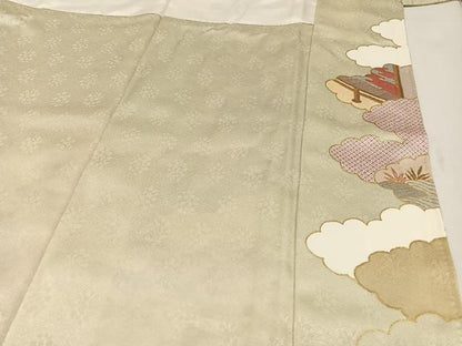 平和屋着物●訪問着　駒刺繍　草花宝尽くし　金彩　正絹　逸品　AABG3451ph