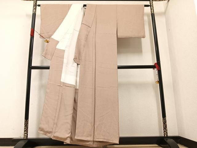 平和屋着物●上質な色無地　変わり縞地紋　枯色　正絹　逸品　AABA1316ph