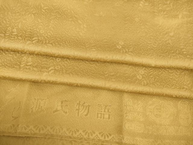 平和屋着物●上質な色無地 堅牢染 花源氏物語 黄唐茶色 丹後ちりめん 反端付き 正絹 逸品 AABA1329ck