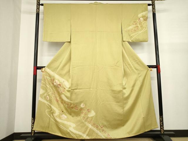 平和屋着物●訪問着 絞り 刺繍 花籬文 金彩 正絹 逸品 AABA1342ck