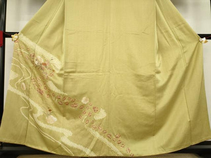 平和屋着物●訪問着 絞り 刺繍 花籬文 金彩 正絹 逸品 AABA1342ck