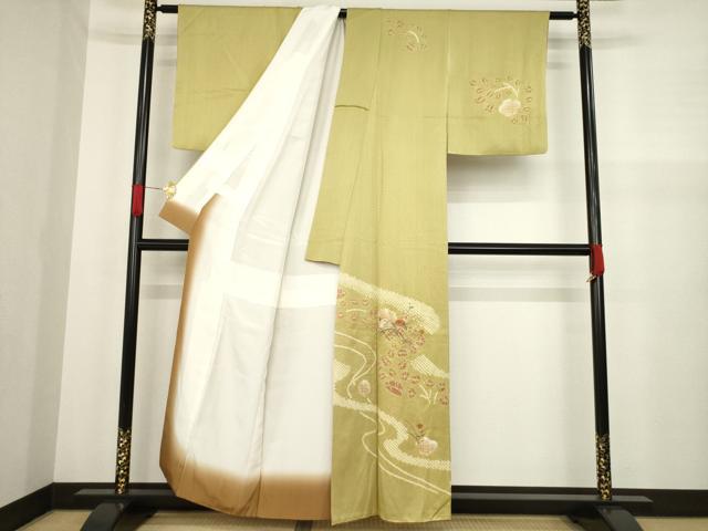 平和屋着物●訪問着 絞り 刺繍 花籬文 金彩 正絹 逸品 AABA1342ck