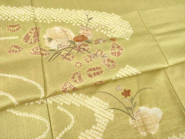 平和屋着物●訪問着 絞り 刺繍 花籬文 金彩 正絹 逸品 AABA1342ck