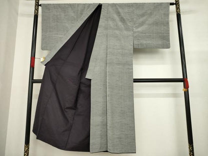 平和屋着物●男性　紬　アンサンブル　色無地　煤色　正絹　逸品　AABA1349ck