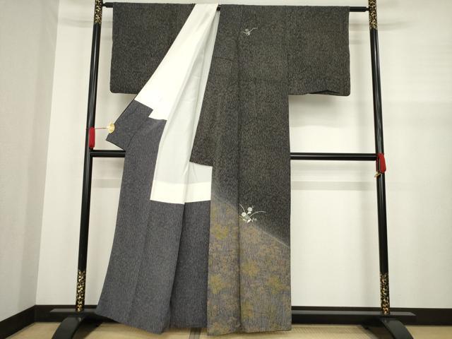 平和屋着物●訪問着 刺繍 草花文 正絹 逸品 AABA1358ck