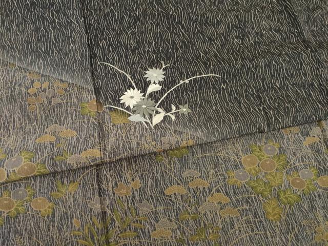 平和屋着物●訪問着 刺繍 草花文 正絹 逸品 AABA1358ck