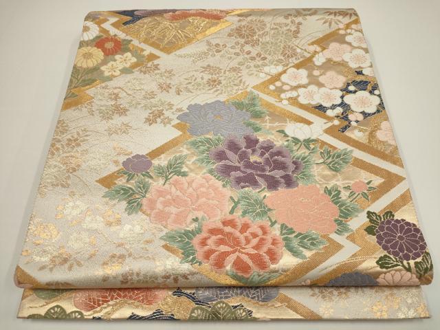 平和屋着物▼六通柄袋帯　唐織　松竹梅　草花菱文　金糸　正絹　逸品　AABA1439wj