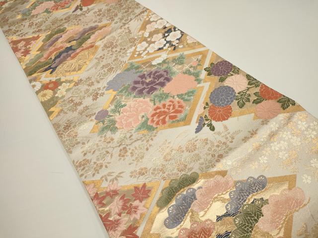 平和屋着物▼六通柄袋帯　唐織　松竹梅　草花菱文　金糸　正絹　逸品　AABA1439wj