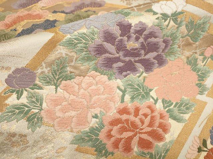 平和屋着物▼六通柄袋帯　唐織　松竹梅　草花菱文　金糸　正絹　逸品　AABA1439wj