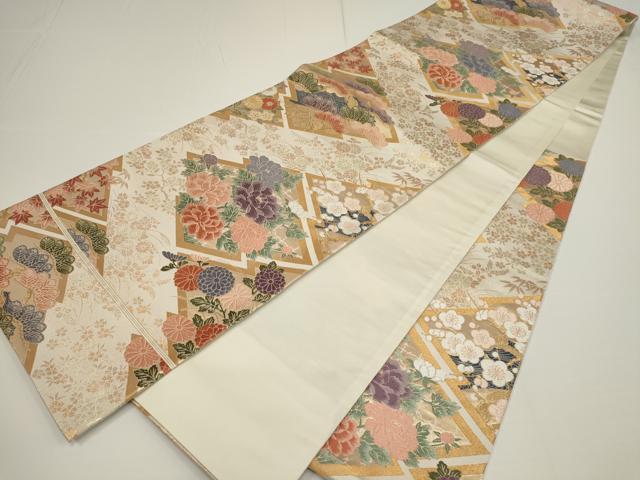平和屋着物▼六通柄袋帯　唐織　松竹梅　草花菱文　金糸　正絹　逸品　AABA1439wj