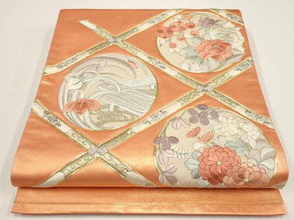 平和屋着物▼総刺繍 袋帯 草花丸文 金銀糸 正絹 逸品 AABA1446wj