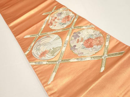 平和屋着物▼総刺繍 袋帯 草花丸文 金銀糸 正絹 逸品 AABA1446wj