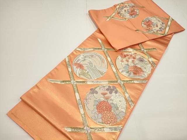 平和屋着物▼総刺繍 袋帯 草花丸文 金銀糸 正絹 逸品 AABA1446wj
