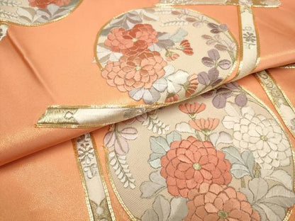 平和屋着物▼総刺繍 袋帯 草花丸文 金銀糸 正絹 逸品 AABA1446wj